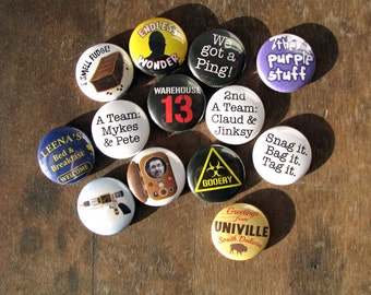 Warehouse 13 - SyFy TV Series - Magnets or Buttons (set of 13) - Nerd Gift - Friend Gift - Secret Service Agents - Science Fiction