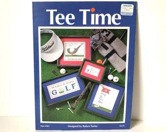 Tee Time - Golf - Charted Cross Stitch - Needlepoint - Pattern Book - 1990's - Handmade Gifts for Golf Lovers - Golf Club - 18th Hole - Ball