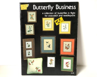 Vintage - Butterfly Business - Charted Cross Stitch - Pattern Book - 1970's - Cross-Stitch Originals - Crafts - Floral - Monarch - Viceroy