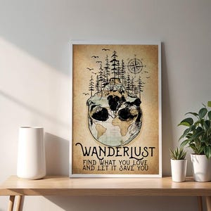 Schädel Wanderlust Poster, Finde was du liebst und dich retten lassen Poster/Leinwand, Schädel Wald Wanddekoration, Finde deine Seele Poster kein Rahmen