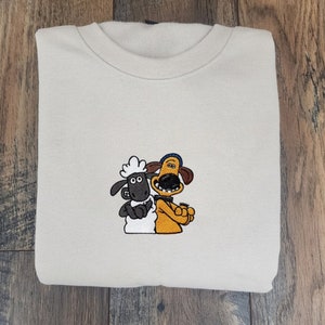 Sheep And Dog Embroidered Sweatshirt, Shaun Sheep Embroidered Hoodie, Friends Gift, Adult/Youth Sweatshirt, Hoodie, Embroidered Gifts