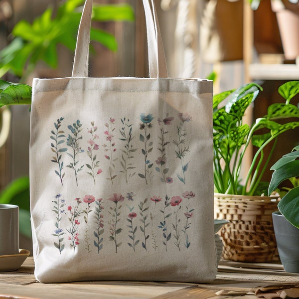 Floral Tote Bag Botanical Flower tote bag canvas eco friendly bag aesthetic tote reusable cute gift grocery bag aesthetic Daisy Birthmonth