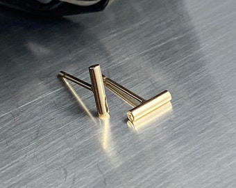 Tiny 14K Yellow Gold Bar Stud Earrings, 7mm long