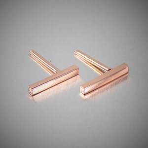 Handmade Solid 14K Yellow Gold Bar Earrings, Rectangle Studs 11mm long, Sold Individually image 6