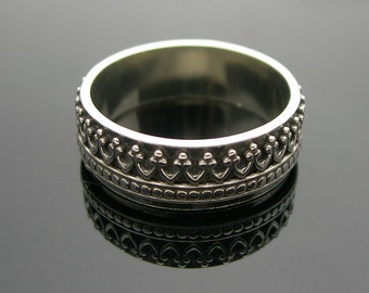 Men's Crown Ring, Ring for Boyfriend, Matching Couples Ring .925 Silver Wide Detailed Band Sizes 3-16