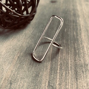 Long Rectangle Ring in 925 Sterling Silver, Open Mind Ring, Geometric Jewelry Bild 4