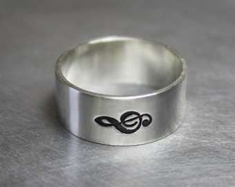 Silver Music Note Treble Clef Ring, Music Jewelry