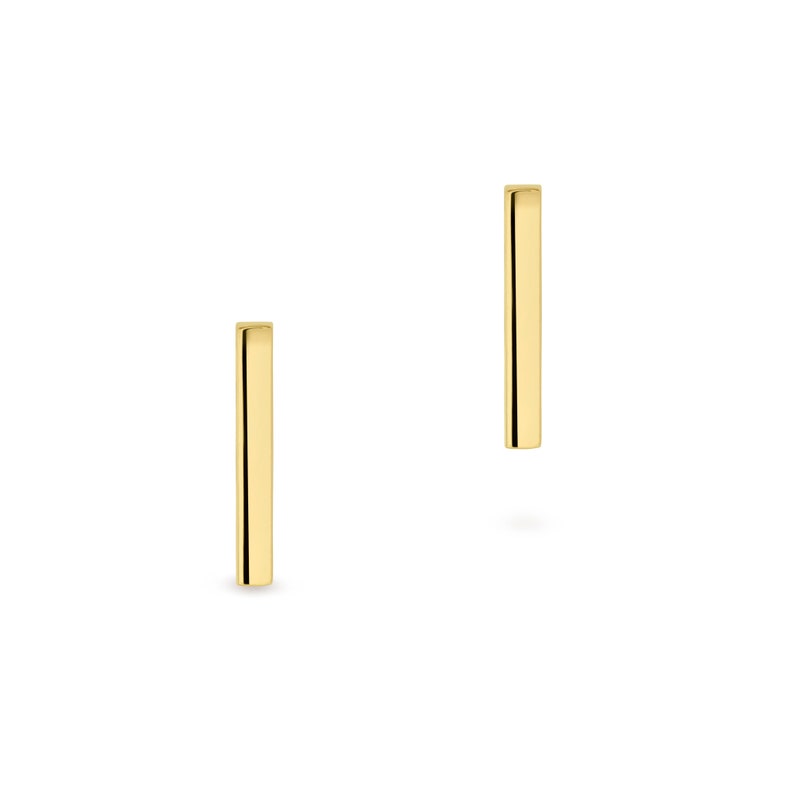 Handmade Solid 14K Yellow Gold Bar Earrings, Rectangle Studs 11mm long, Sold Individually image 2