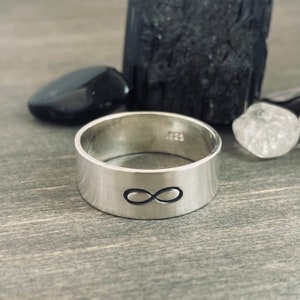 Wide Band with Engraved Infinity Symbol 8mm Matte Finish .925 Silver Sizes 3-16 image 4