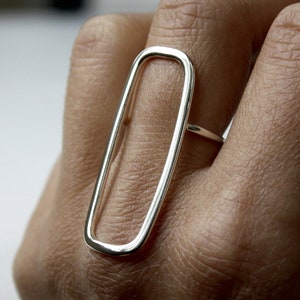 Anillo rectángulo largo en plata de ley 925, anillo de mente abierta, joyería geométrica imagen 3
