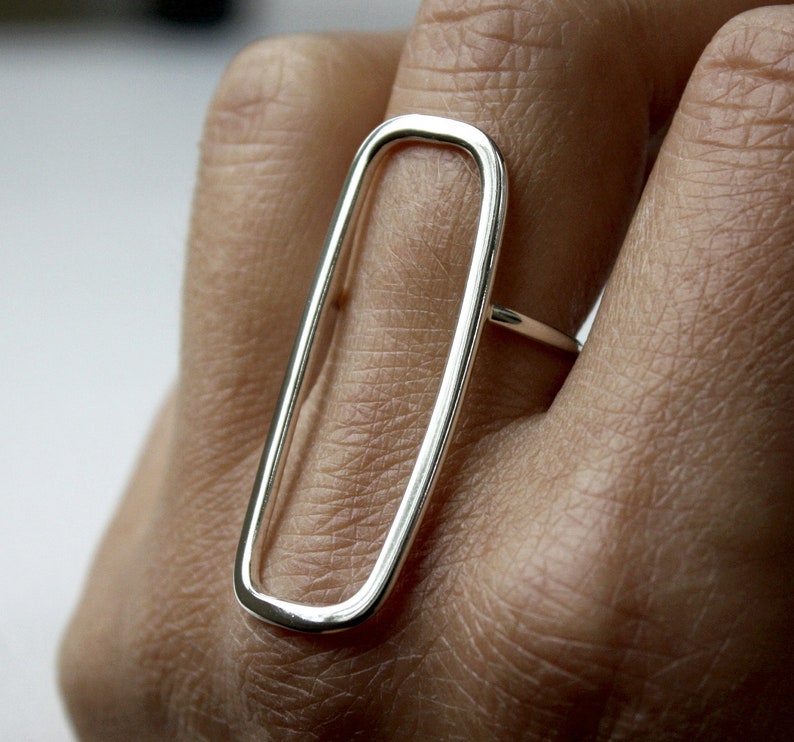 Long Rectangle Ring in 925 Sterling Silver, Open Mind Ring, Geometric Jewelry Bild 3