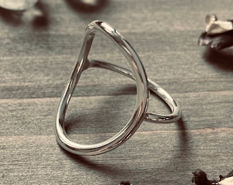 Anel Karma grande com círculo aberto geométrico em prata 925, anel de mente aberta, Angelcore, aliança de eternidade com fio redondo simples, tamanhos 3-16, fabricado no Canadá