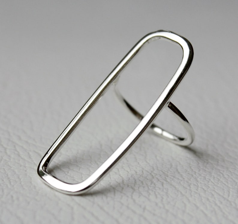 Long Rectangle Ring in 925 Sterling Silver, Open Mind Ring, Geometric Jewelry Bild 2