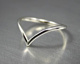 Simple V Curve Wishbone Ring, Chevron Ring .925 Silver Size 3-16