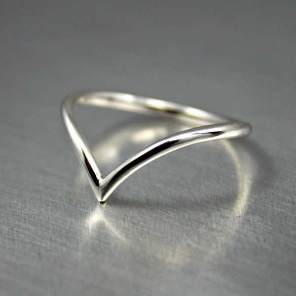 Simple V Curve Wishbone Ring, Chevron Ring .925 Silver Size 3-16