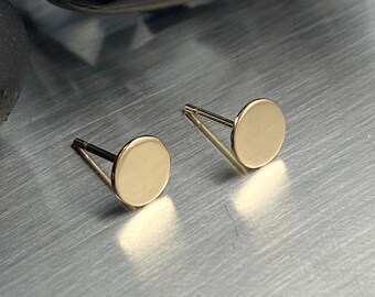 Solid 14K Gold Thumbtack Studs, Small Flat Circular Disk Earrings