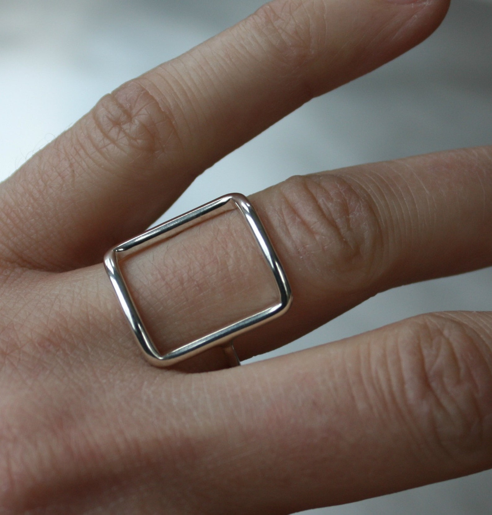 Silver Square Ring Rectangle Ring Geometric Ring Etsy