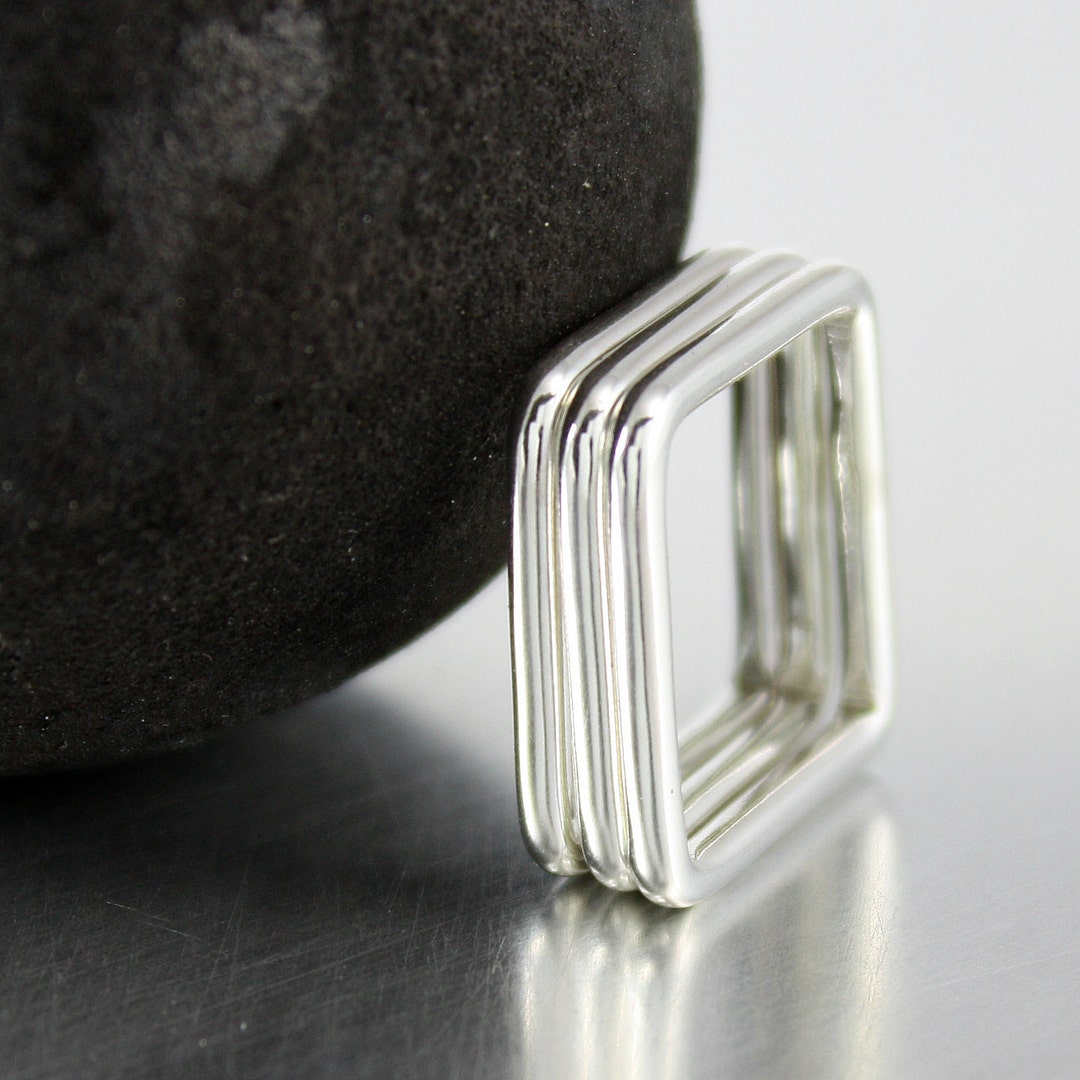 Geometric Square Stacking Rings .925 Silver Sold Individually Sizes 3 ...