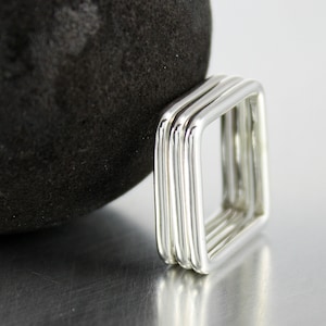 Geometric Square Stacking Rings .925 Silver Sold individually Sizes 3-16