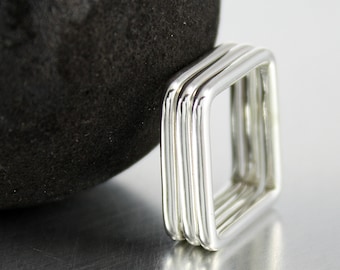 Geometric Square Stacking Rings .925 Silver Sold individually Sizes 3-16