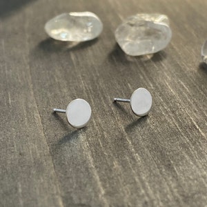 Handmade Sterling Silver Thumbtack Stud Earrings, Small Flat Circle Minimalist Earrings image 1