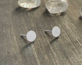 Handmade Sterling Silver Thumbtack Stud Earrings, Small Flat Circle Minimalist Earrings