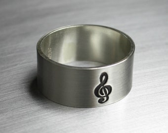 Sterling Silver Music Note Ring, Treble Clef Ring
