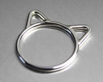 Sterling Silver Cat Ring with Ears, Unique Jewelry for Animal Lover, Sizes 3-16
