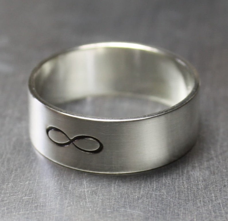 Wide Band with Engraved Infinity Symbol 8mm Matte Finish .925 Silver Sizes 3-16 image 2