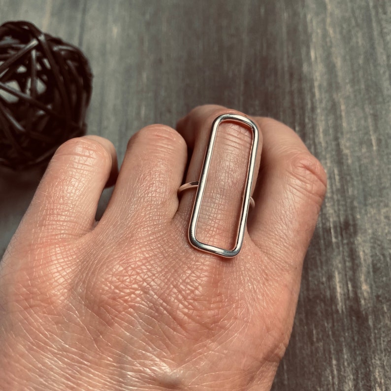 Long Rectangle Ring in 925 Sterling Silver, Open Mind Ring, Geometric Jewelry image 5