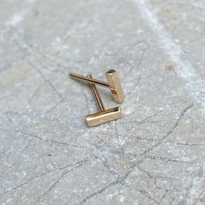 Short Rectangle 14K Yellow Gold Bar Studs, Simple Geometric Minimalist Earrings, Rose and White Gold Available, Sold Individually image 3