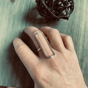 Long Rectangle Ring in 925 Sterling Silver, Open Mind Ring, Geometric Jewelry Bild 6