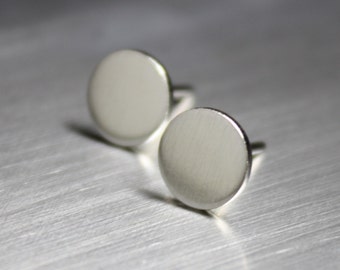 Handmade Sterling Silver Thumbtack Earrings, Shiny or Matte Finish, Flat Circle Minimalist Design
