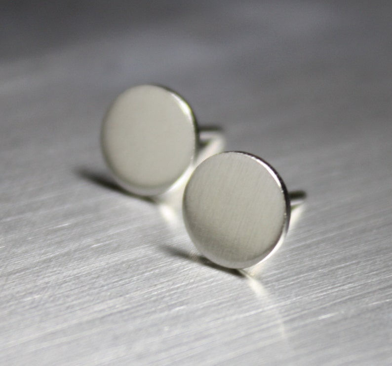 Handmade Sterling Silver Thumbtack Stud Earrings, Small Flat Circle Minimalist Earrings image 5