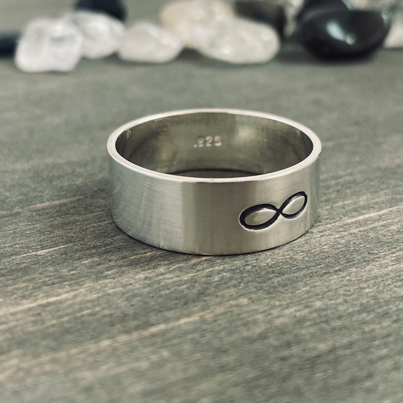 Wide Band with Engraved Infinity Symbol 8mm Matte Finish .925 Silver Sizes 3-16 image 3