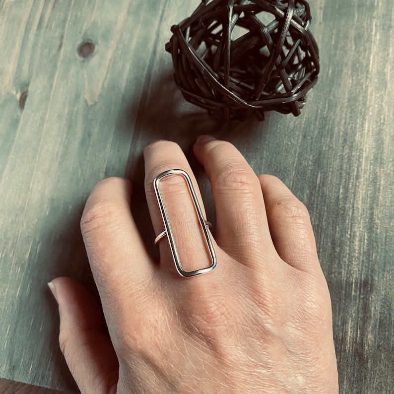 Long Rectangle Ring in 925 Sterling Silver, Open Mind Ring, Geometric Jewelry Bild 7
