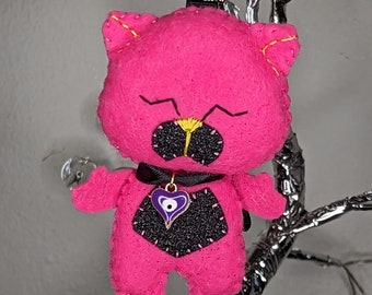 Glitter Glam Neko Kitty Ornament -  Hot Pink Black glitter Purple