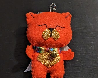 Glitter Glam  Neko Kitty Ornament - Rainbow Orange