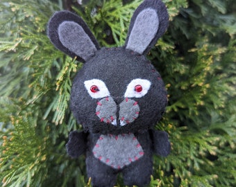 Vampire Bunny Ornament Keychain - Black Grey & Red