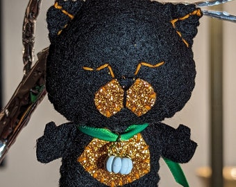 Halloween Black Neko Ornament - White Pumpkin