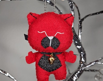 Valentine Neko Kitty Ornament - Red and Black glitter