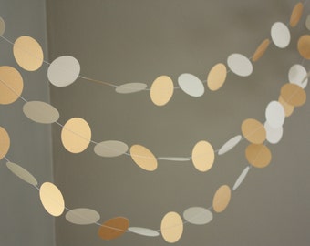 Cream and metallic gold 2" circle paper garland - 12 ft. wedding decoration, bunting, photo prop, party decoration, shower decoration