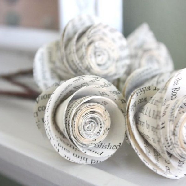 paper roses. repurposed book. small. set of 5