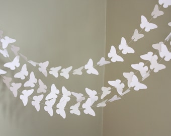 white butterfly paper garland. 10 ft.  wedding decoration, wedding garland, bunting, photo prop, party decor, nursery, baby shower