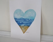 Items similar to Watercolor Beach Print, Watercolor Beach Heart, Beach Items similar to Watercolor Beach Print, Watercolor Beach Heart, Beach