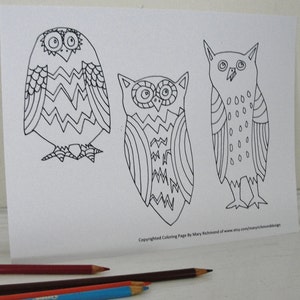 Whimsical Owl Bird Coloring Page for Adults and Children, Downloadable PDF File image 2