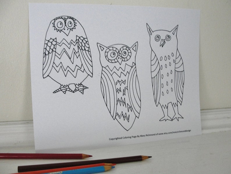 Whimsical Owl Bird Coloring Page for Adults and Children, Downloadable PDF File image 2