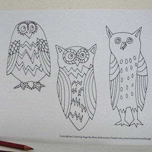 Whimsical Owl Bird Coloring Page for Adults and Children, Downloadable PDF File image 1