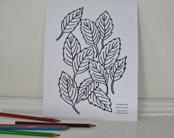Fall Autumn Tree Leaves Leaf Coloring Page for Adults Classrooms and Children, Downloadable PDF File
