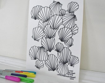 Seashore Seashell Scallop Coloring Page for Adults and Children, Downloadable Printable PDF File